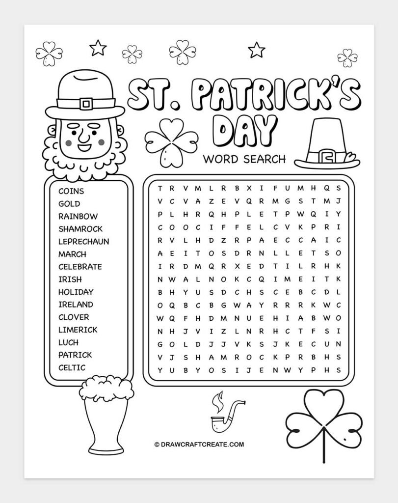 Free Printable St. Patrick's Day Word Search - Draw Craft Create
