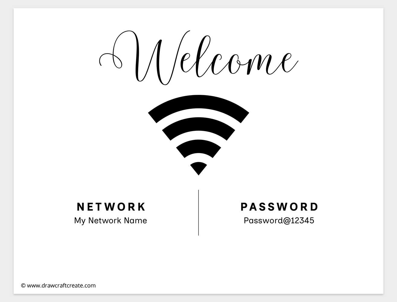 printable wifi password signs horizontal