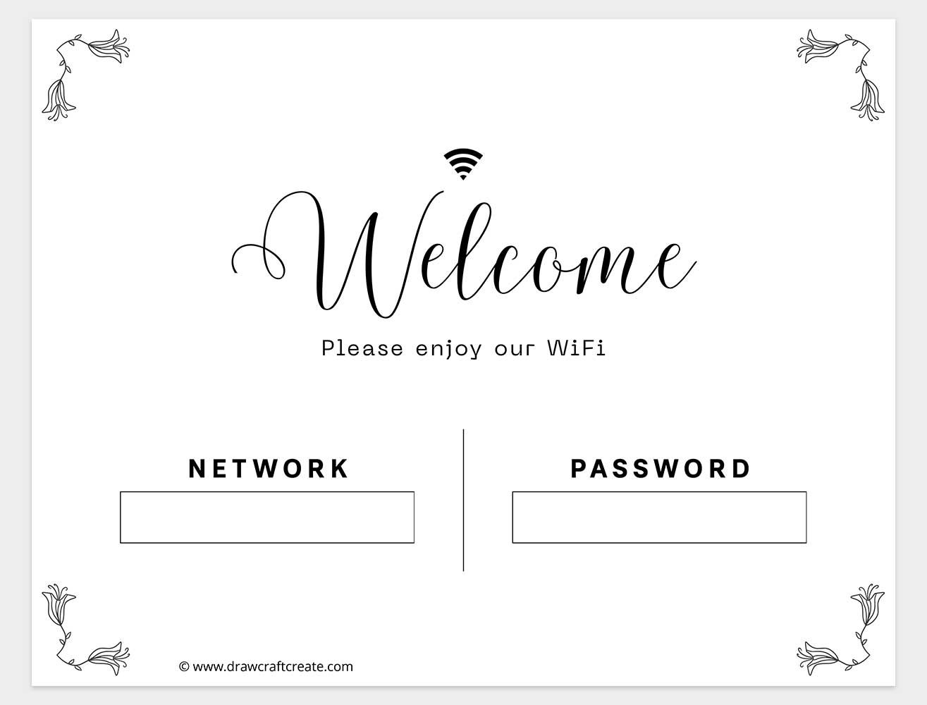 printable wifi password signs horizontal