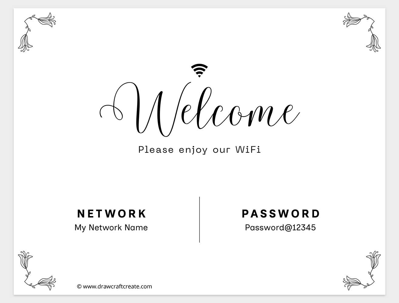 printable wifi password signs horizontal