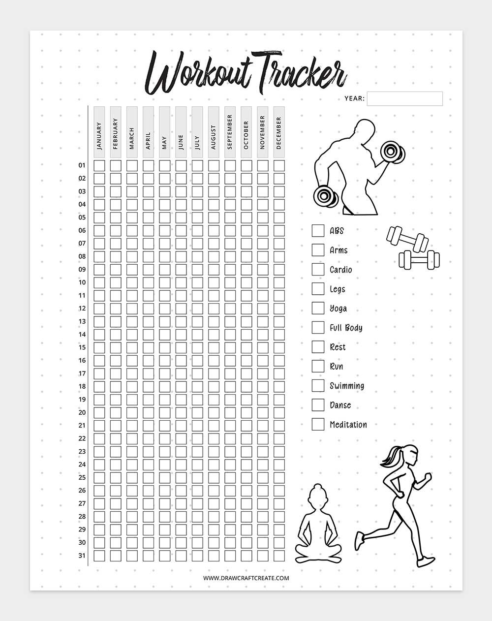printable workout tracker template