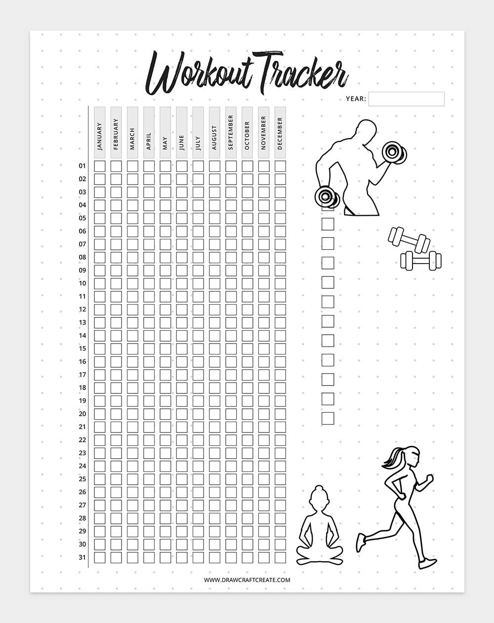 printable workout tracker template