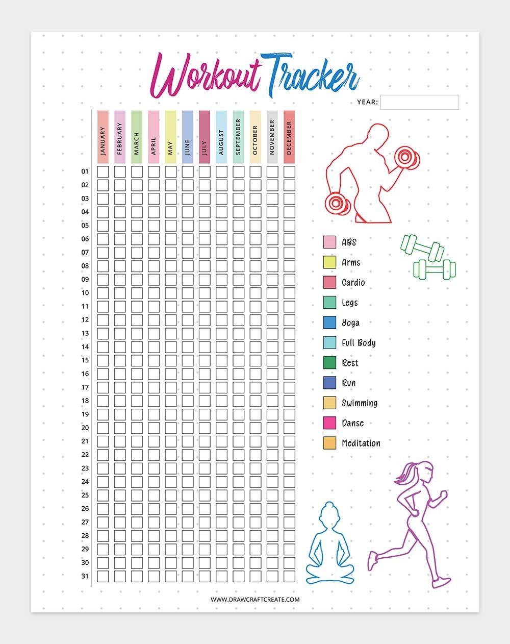 printable workout tracker template