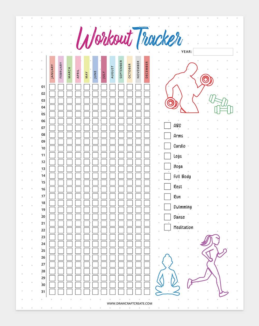 printable workout tracker template