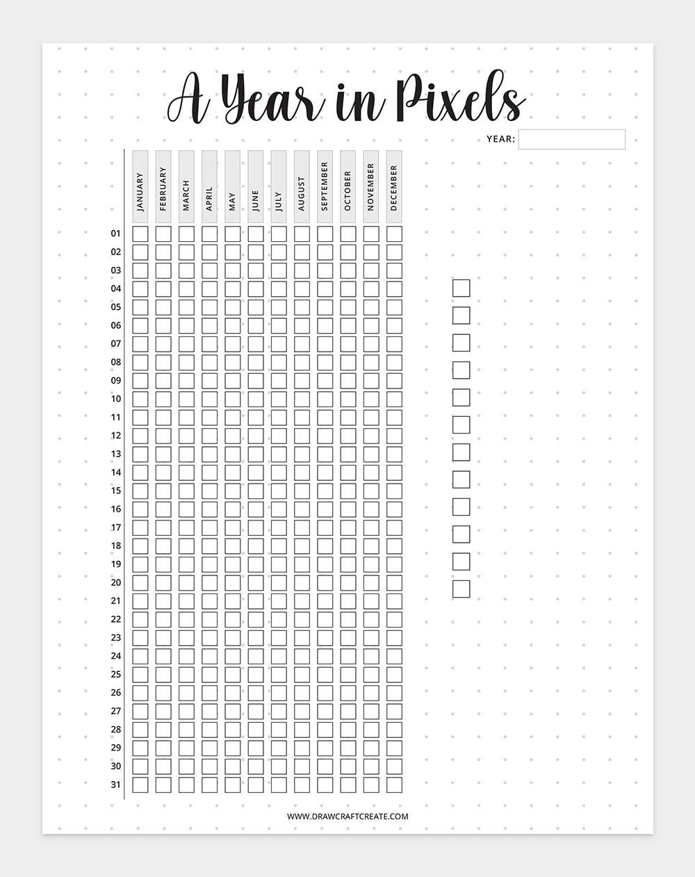 printable year in pixels