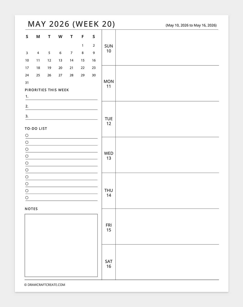 may 2026 weekly planner