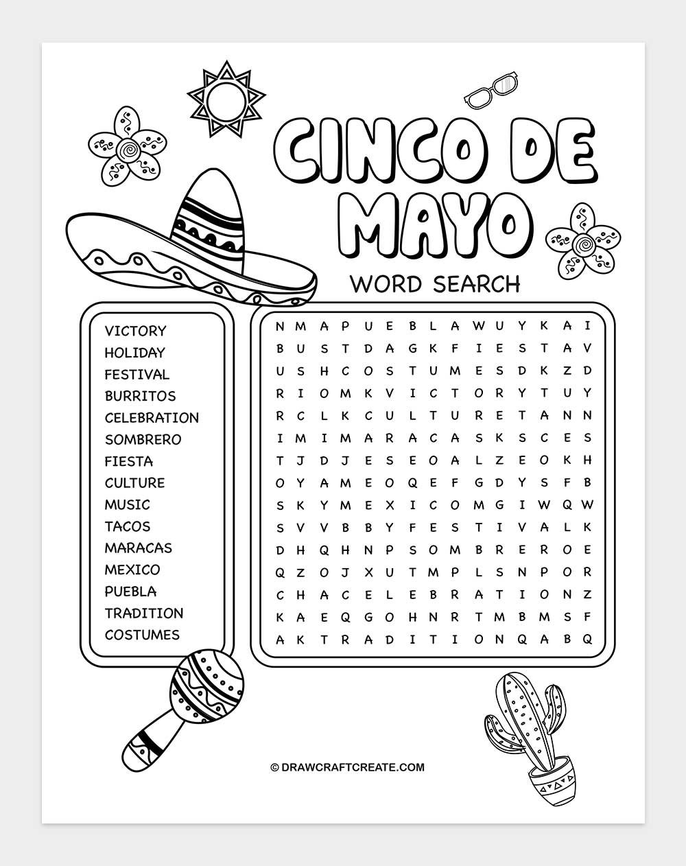 printable cinco de mayo word search