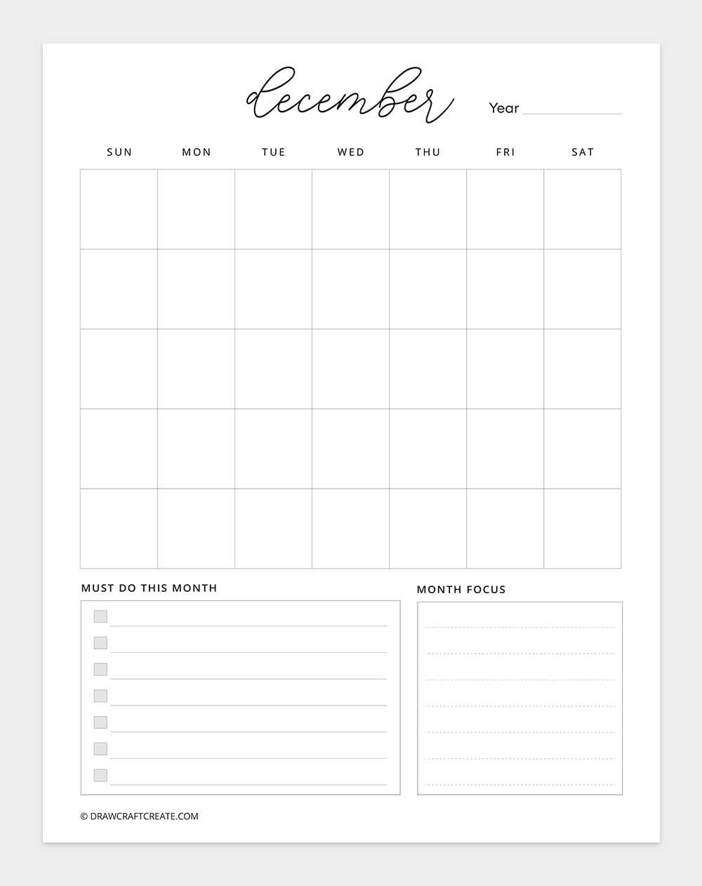 printable december 2026 calendar