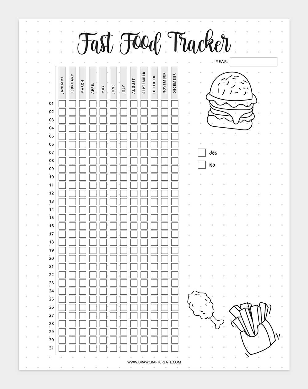 printable fast food tracker