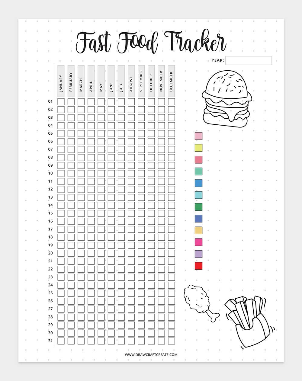 printable fast food tracker