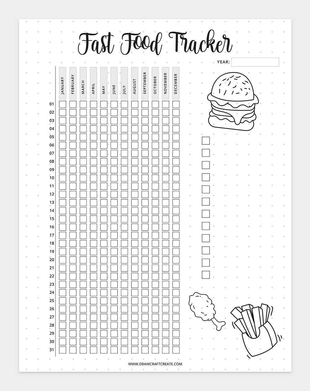 printable fast food tracker
