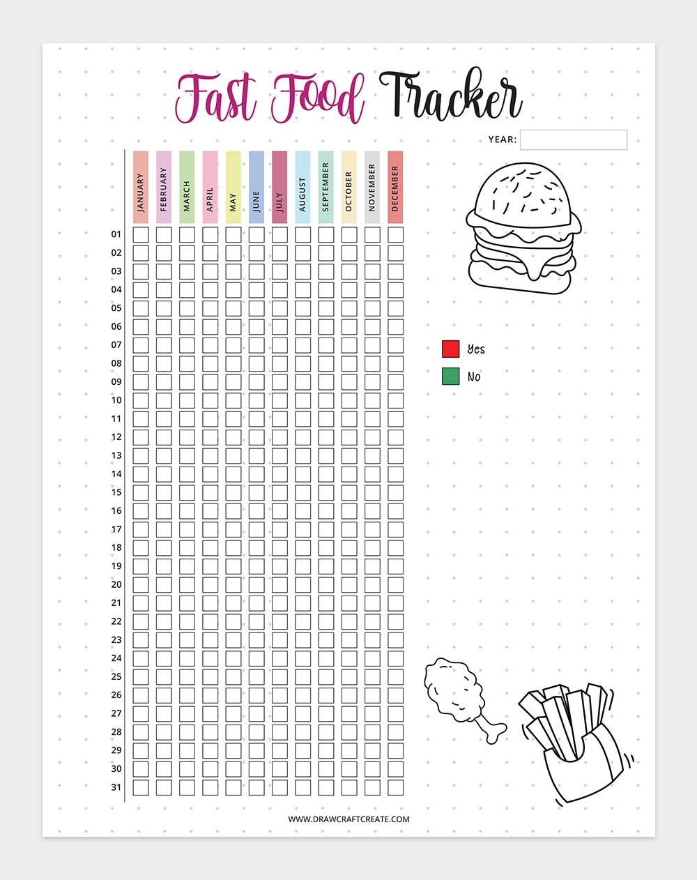 printable fast food tracker