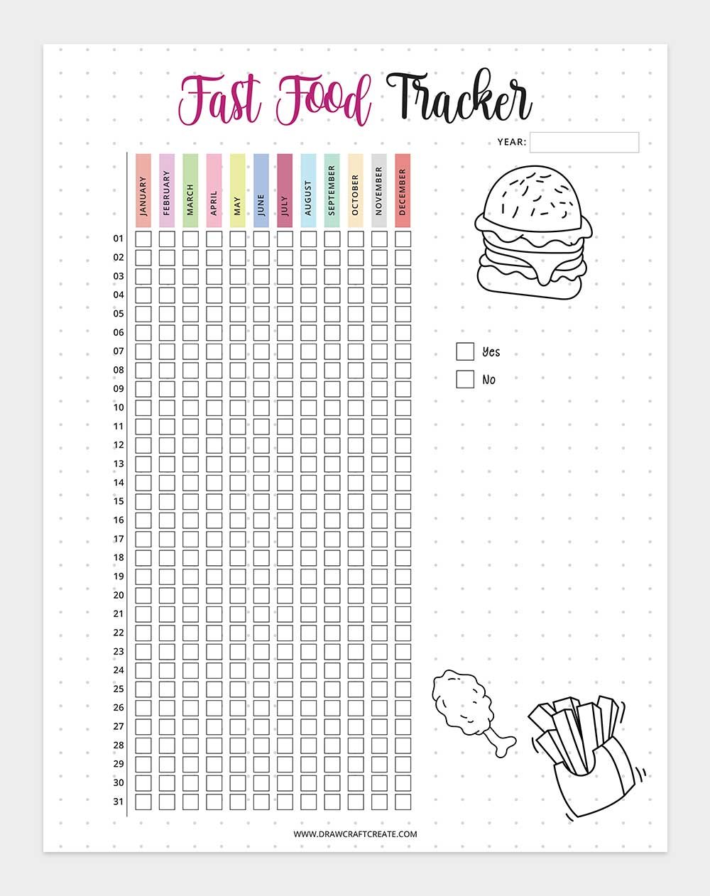 printable fast food tracker