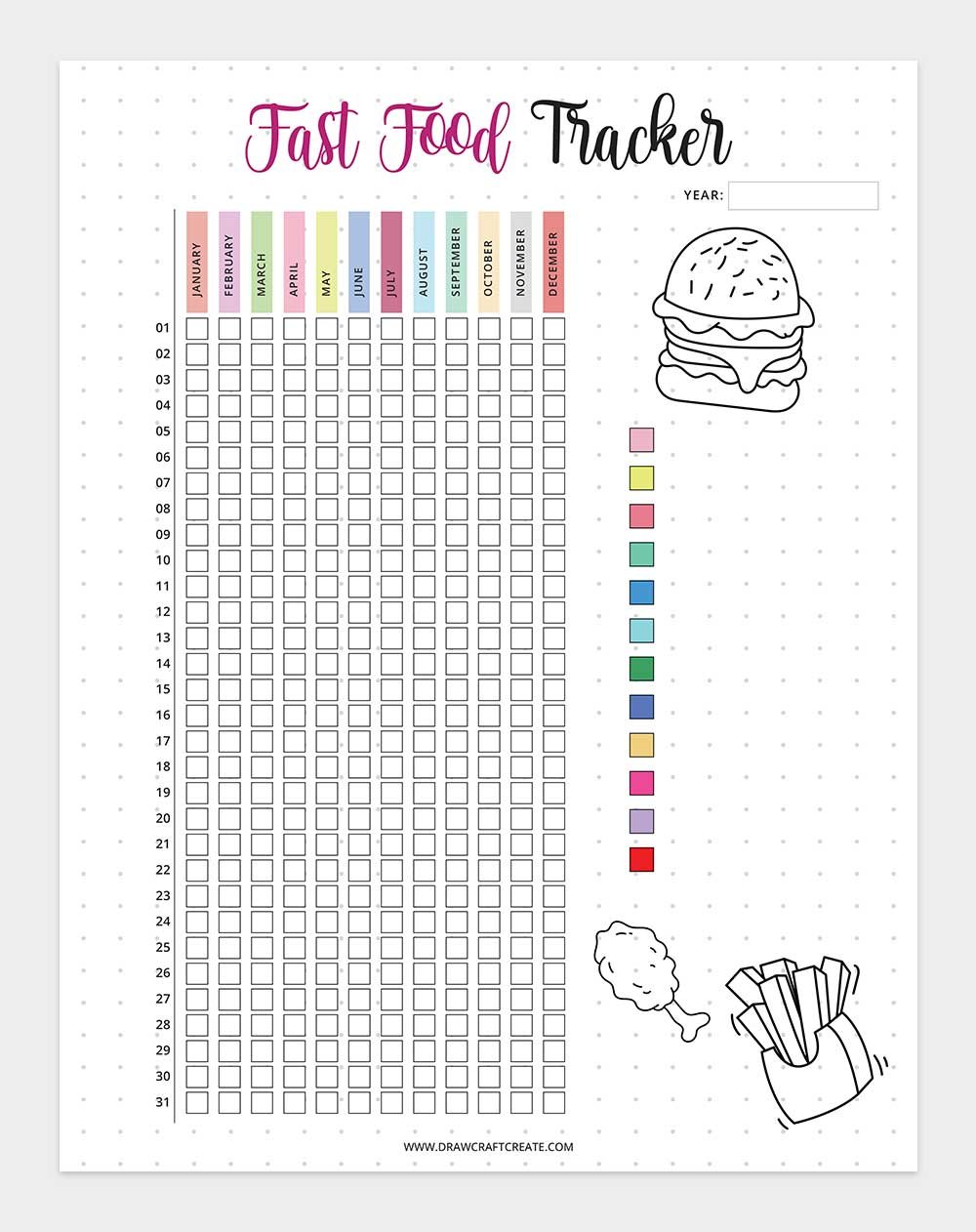 printable fast food tracker