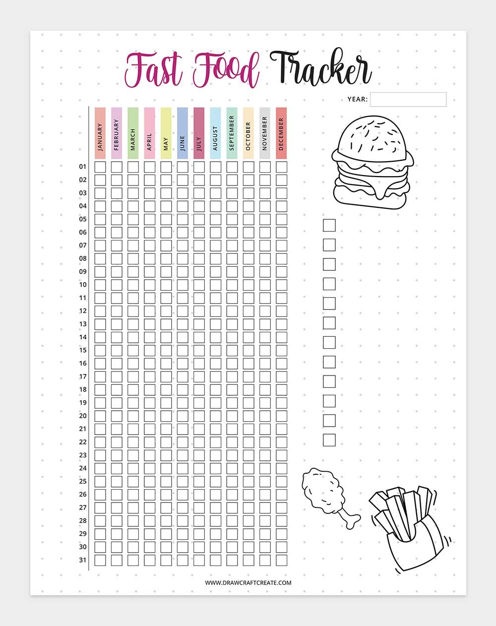 printable fast food tracker