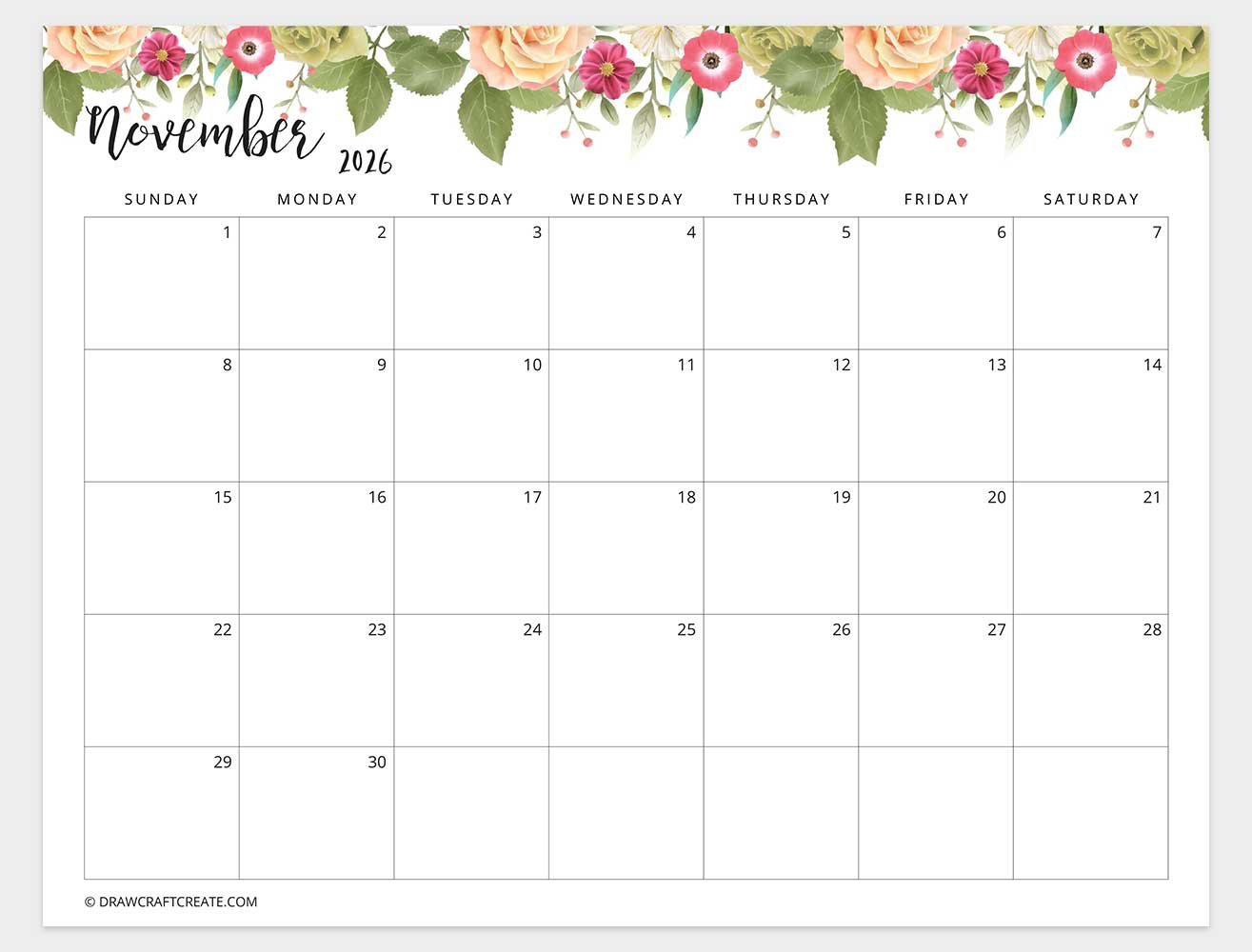 printable november 2026 calendar