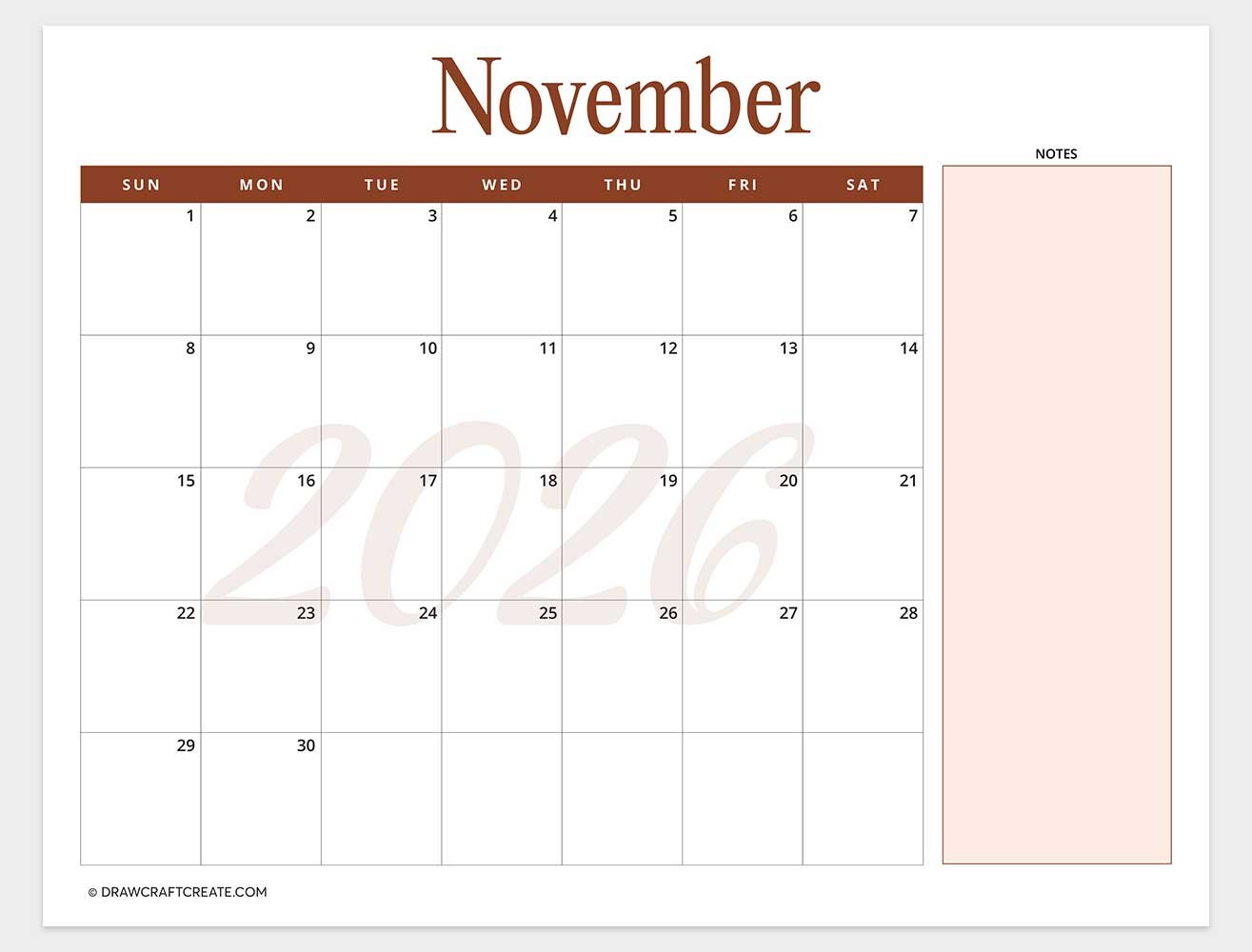 printable november 2026 calendar