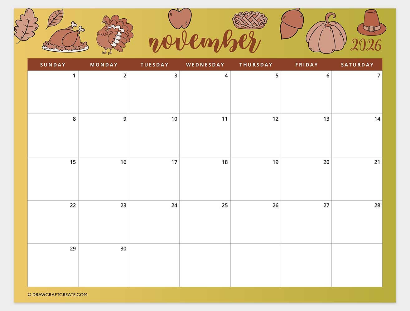 printable november 2026 calendar