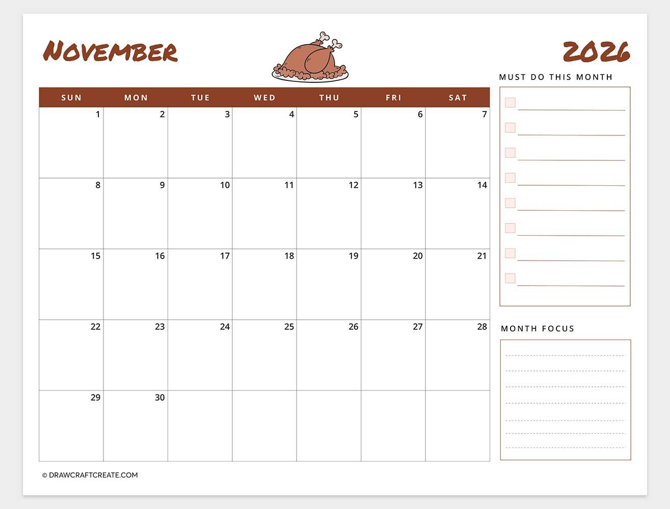 printable november 2026 calendar