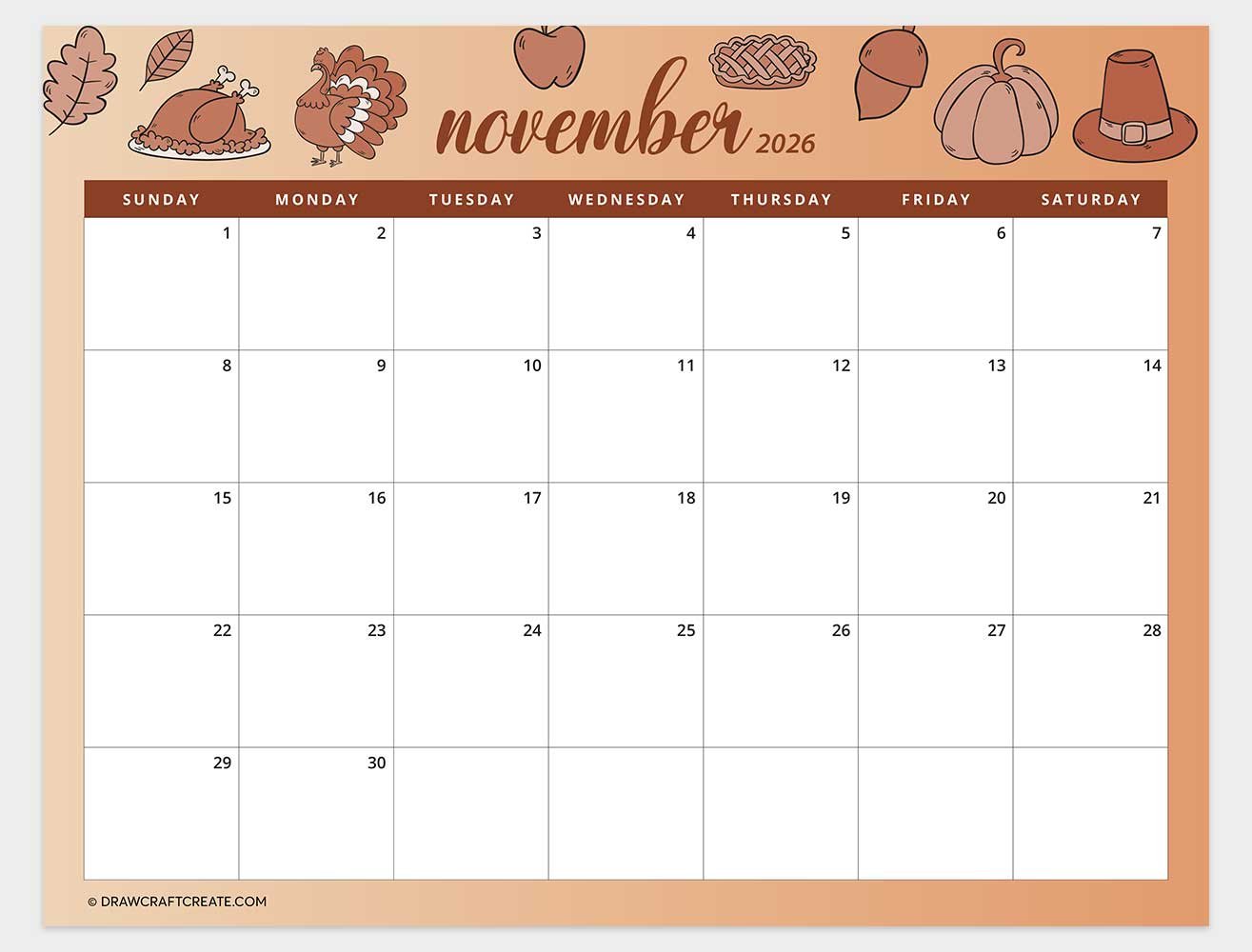 printable november 2026 calendar