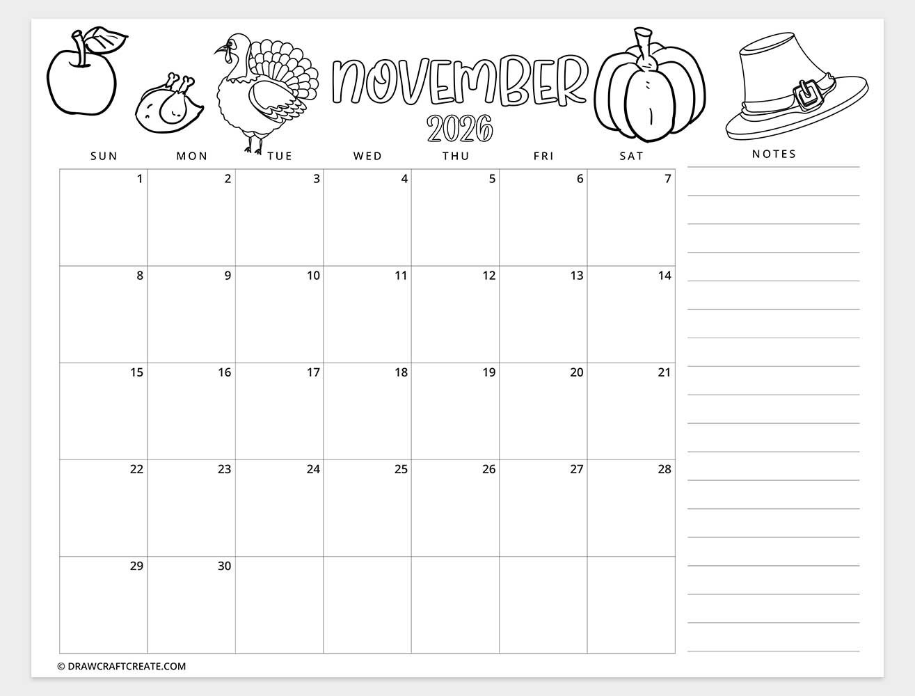 printable november 2026 calendar