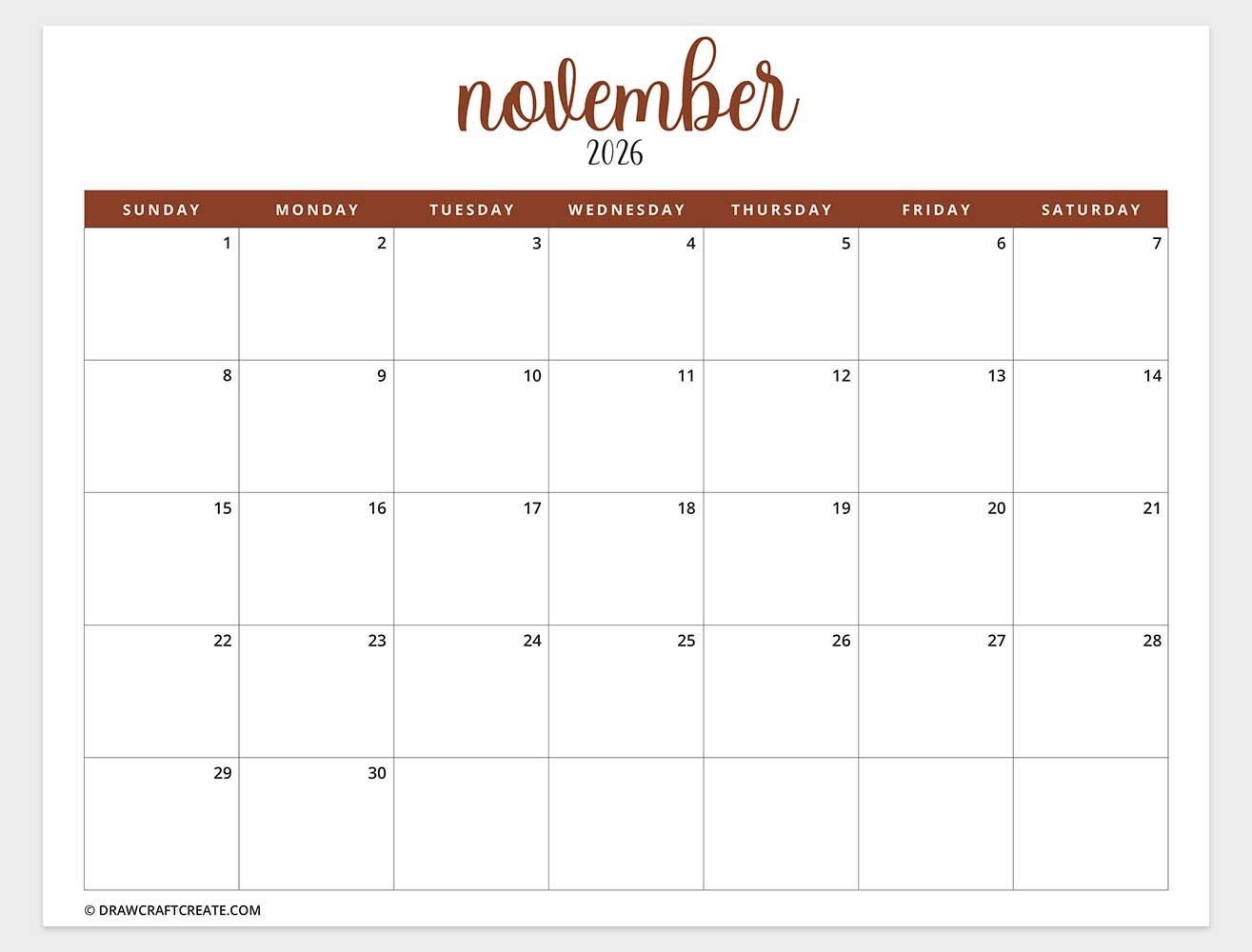 printable november 2026 calendar