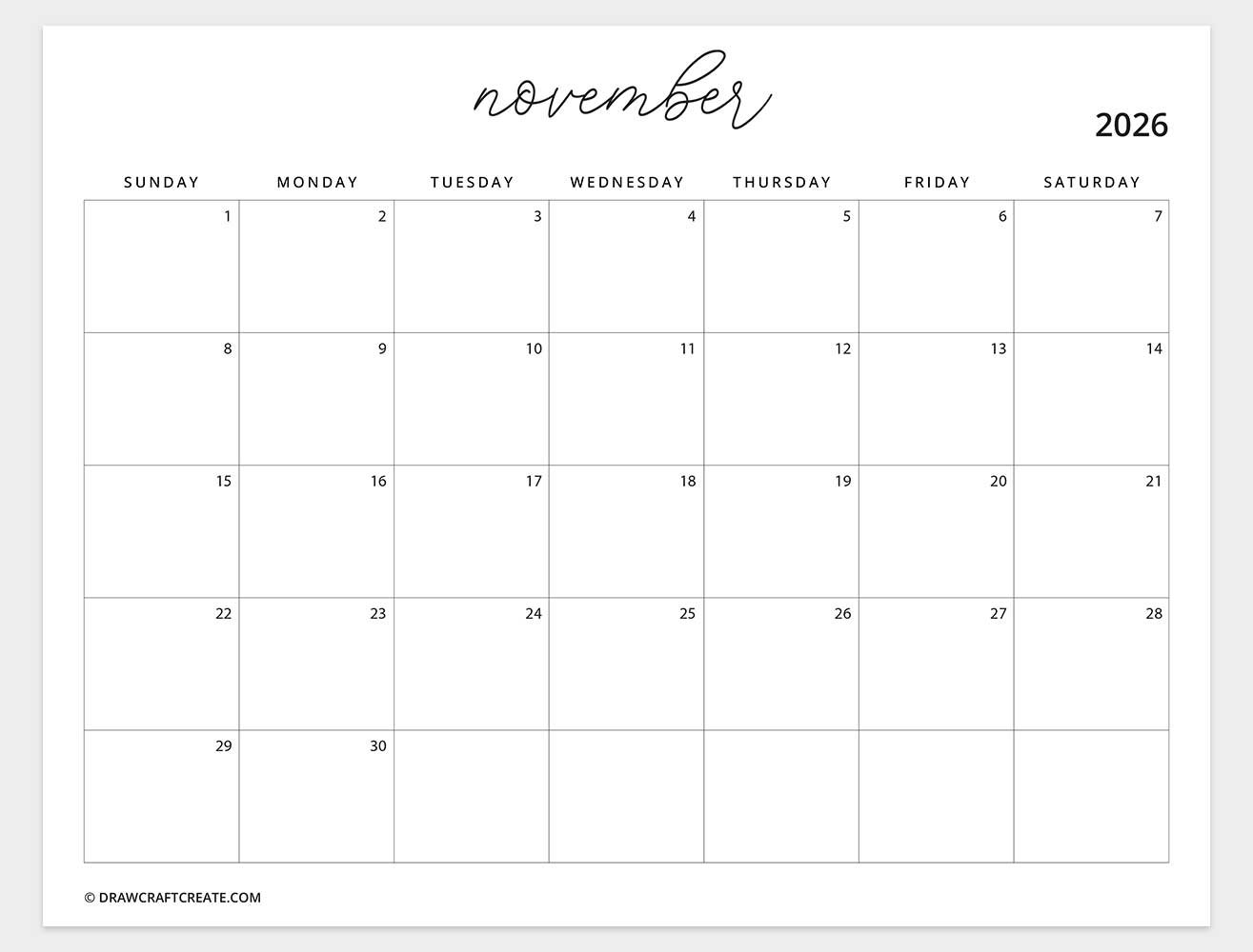 printable november 2026 calendar
