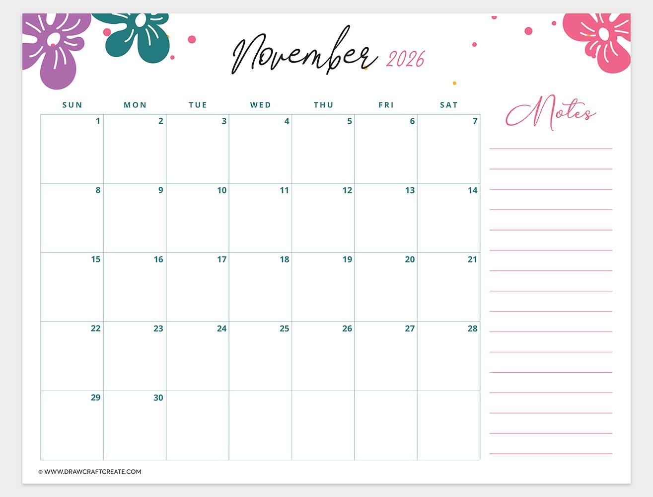 printable november 2026 calendar