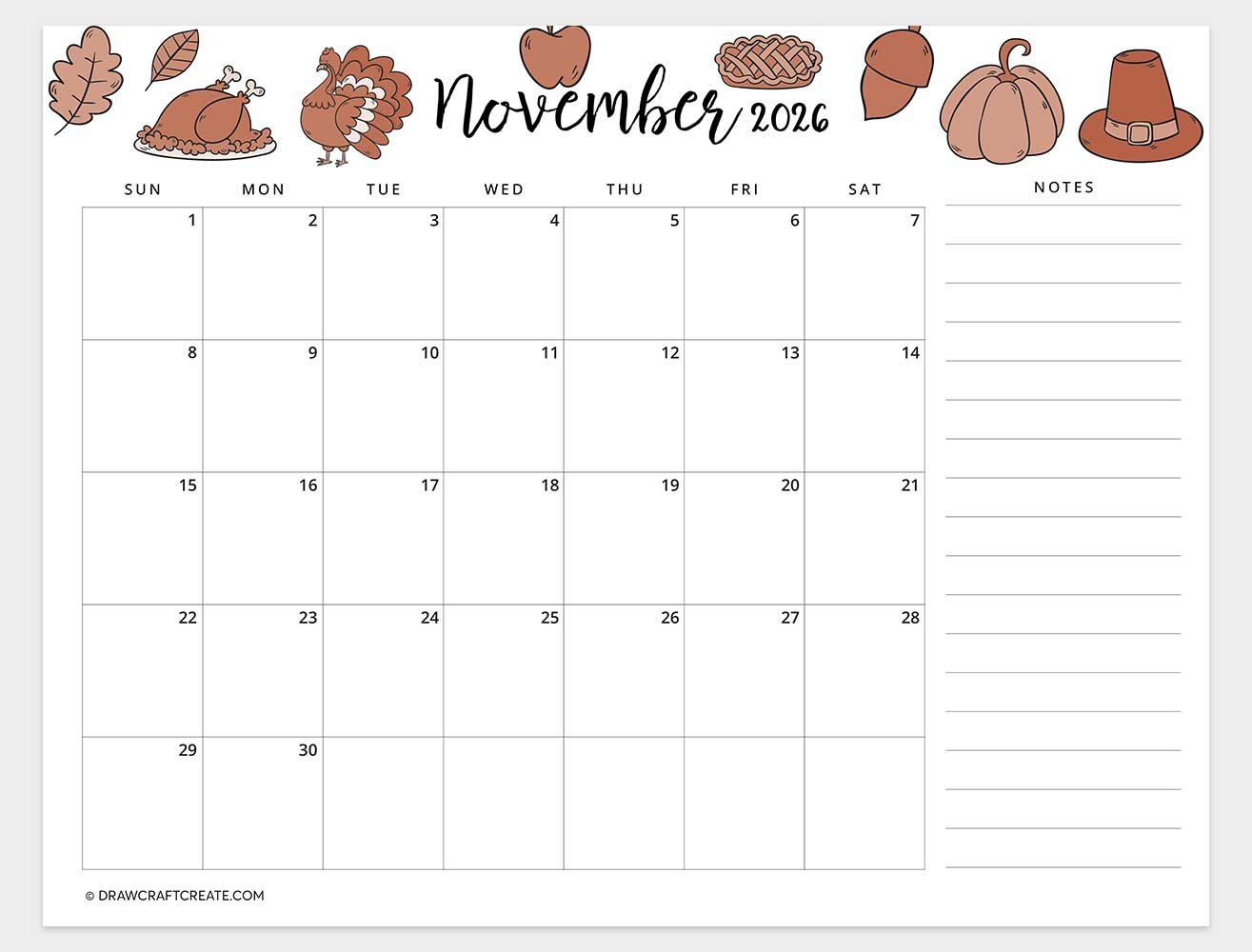 printable november 2026 calendar