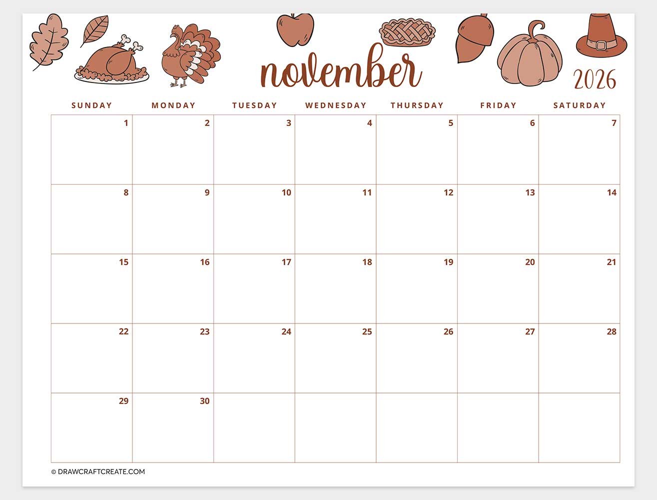 printable november 2026 calendar