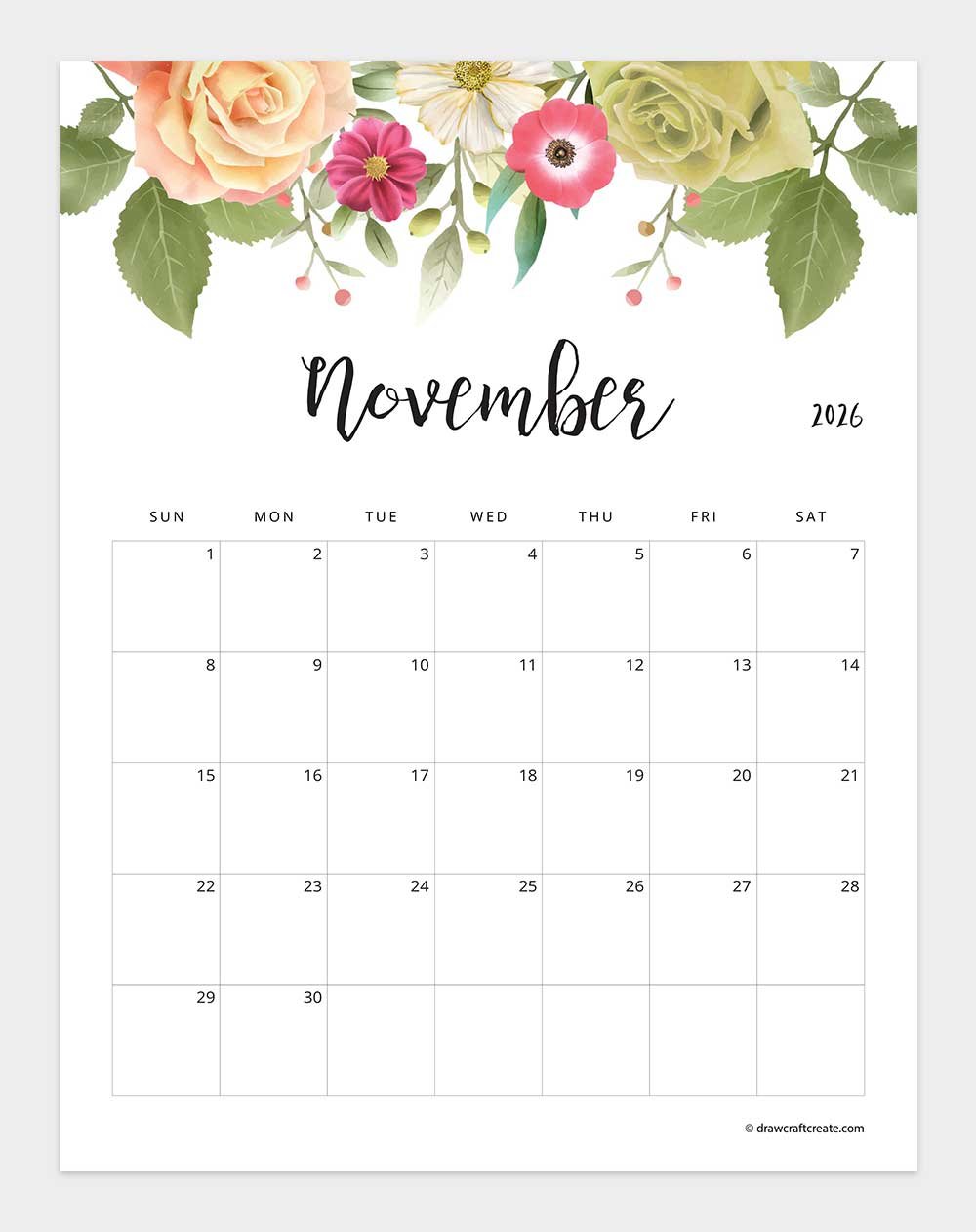 printable november 2026 calendar