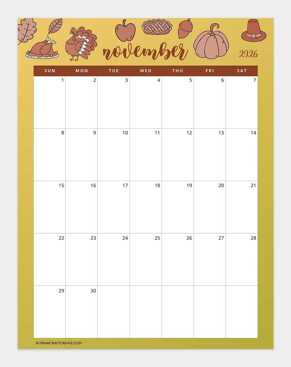 printable november 2026 calendar
