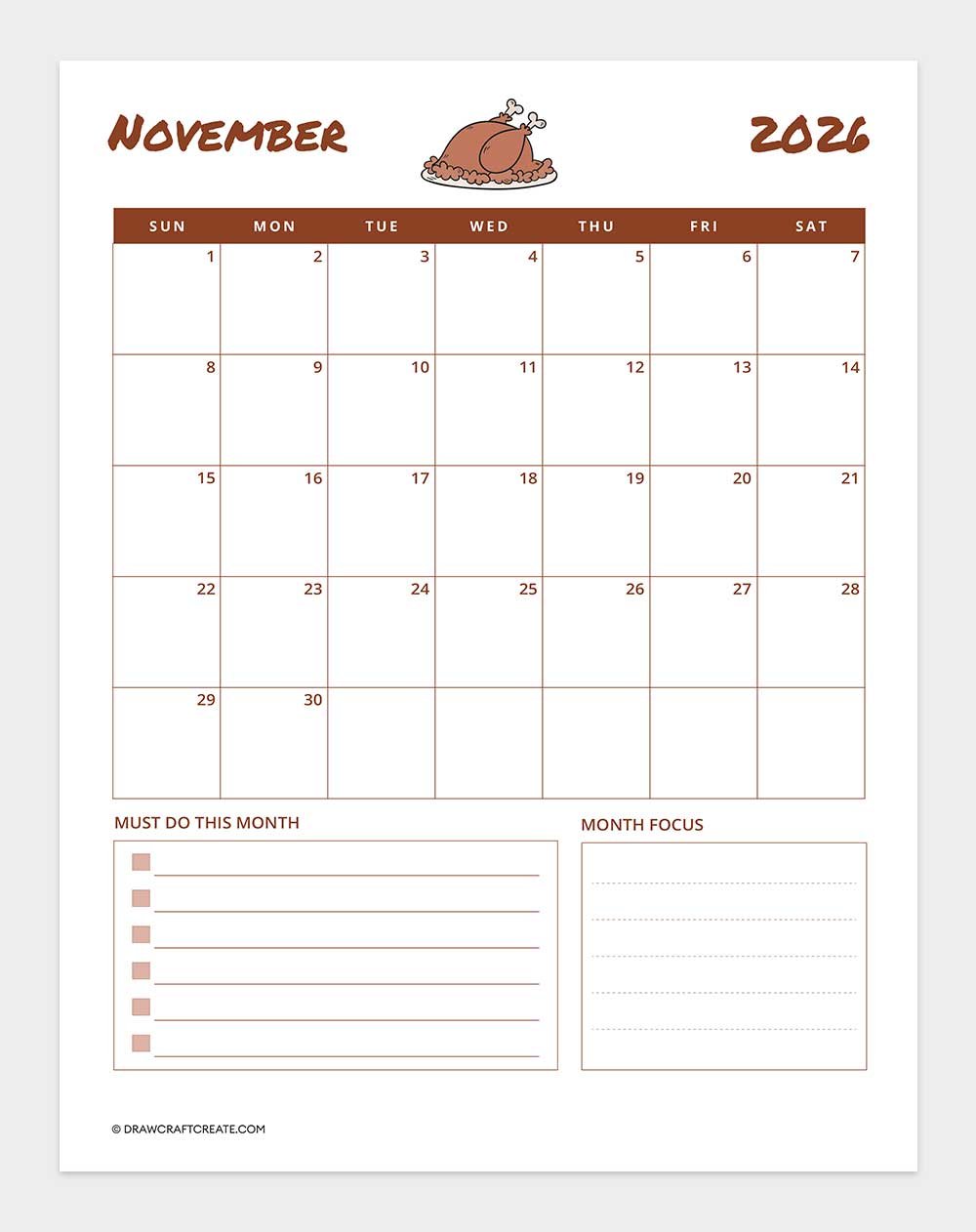 printable november 2026 calendar