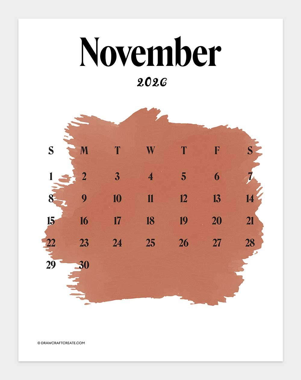 printable november 2026 calendar