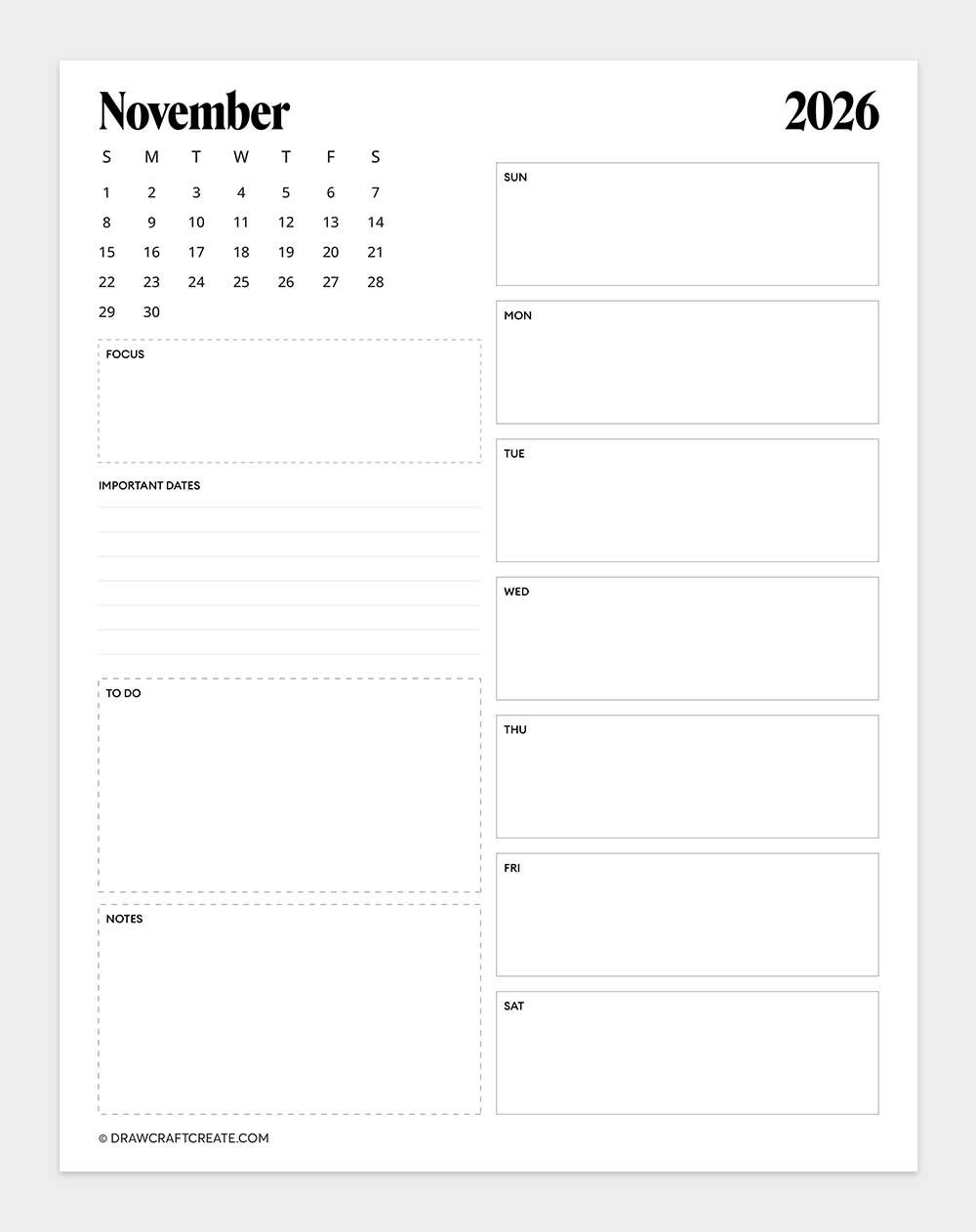 printable november 2026 calendar