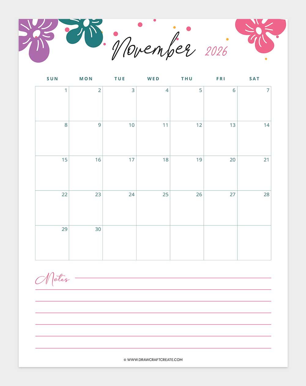 printable november 2026 calendar