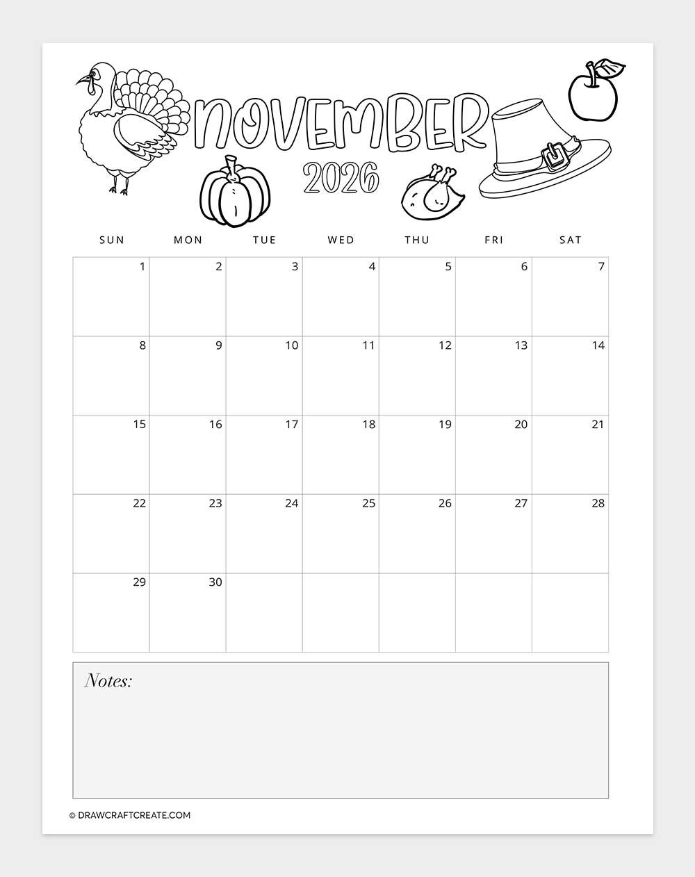 printable november 2026 calendar