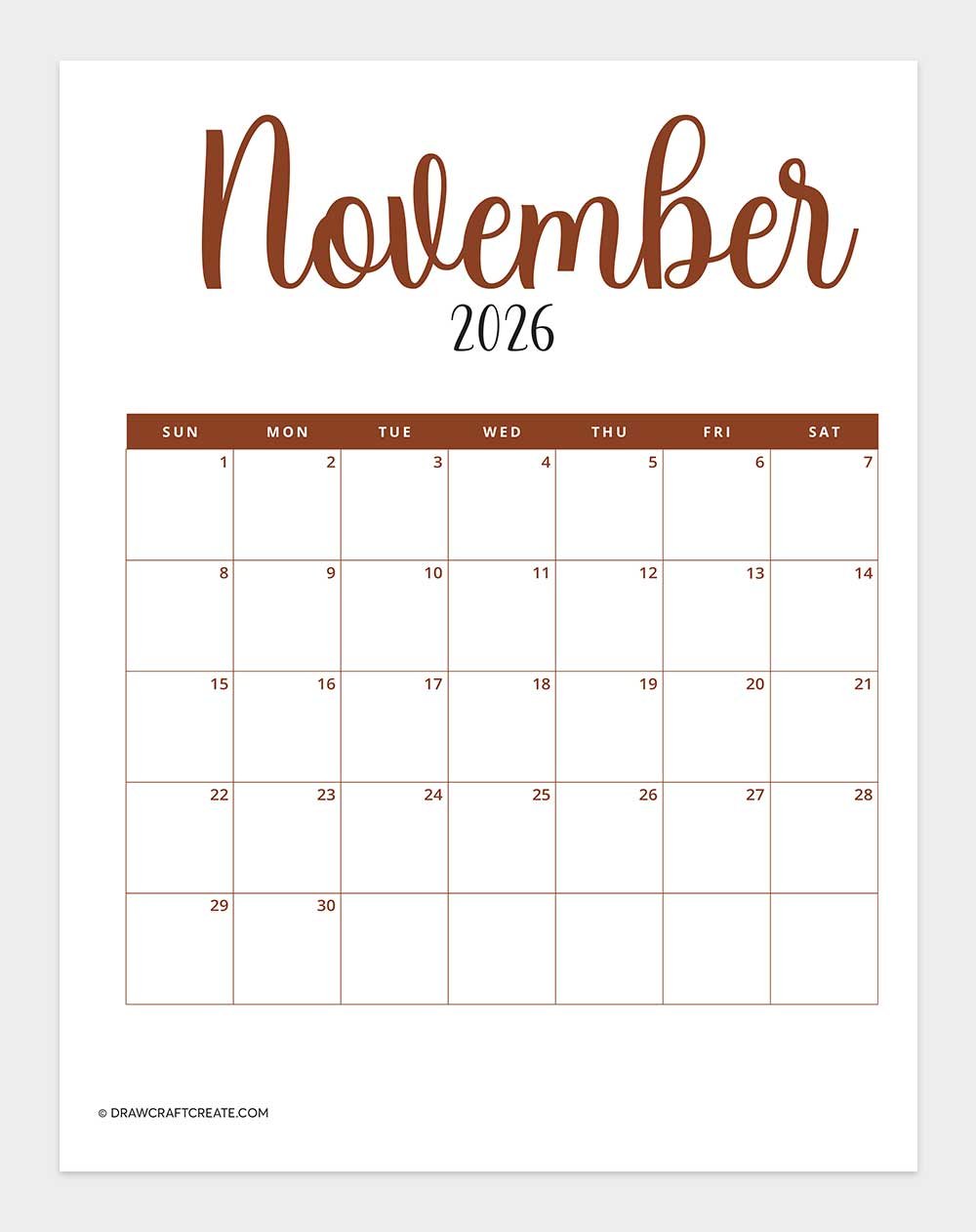 printable november 2026 calendar