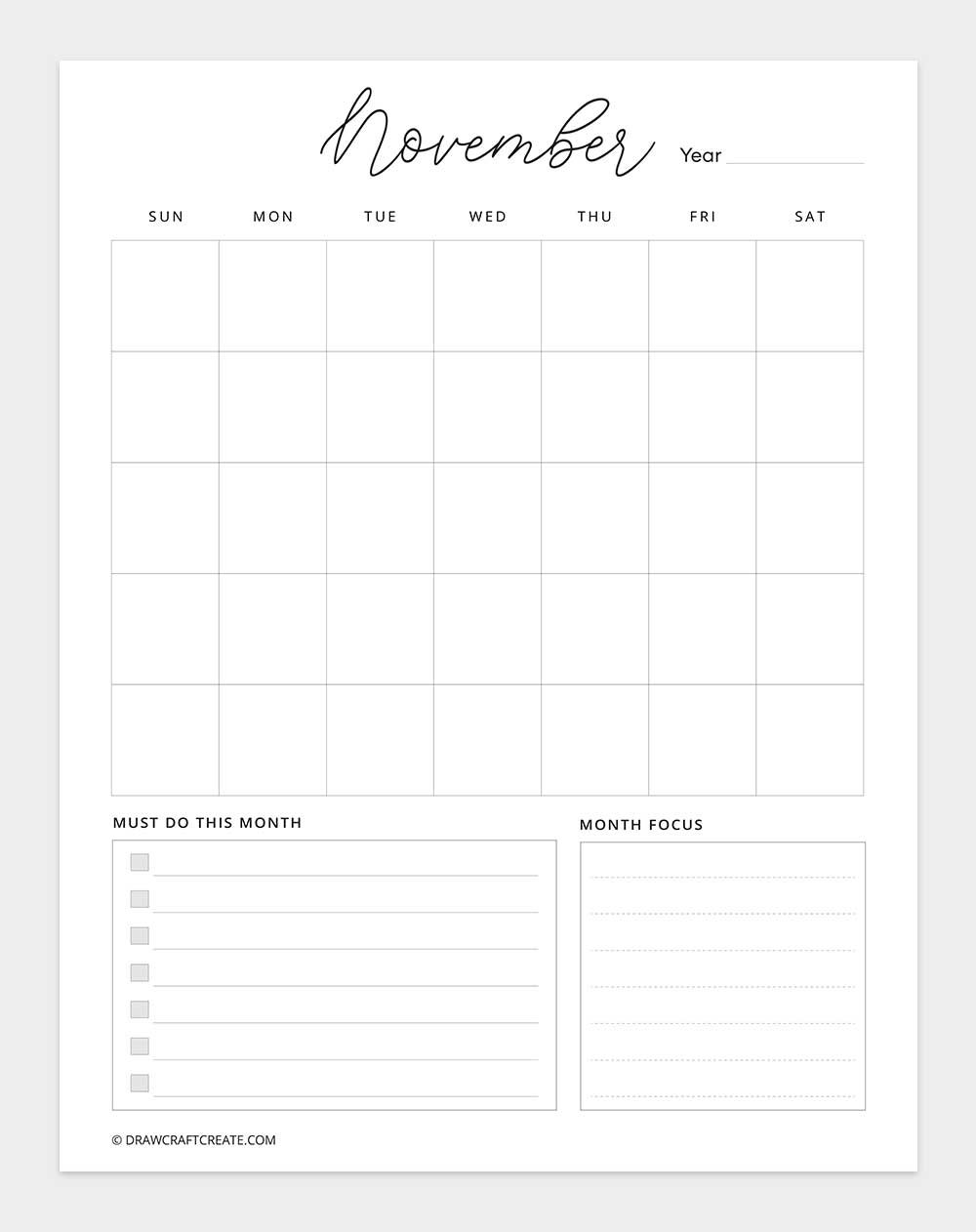 printable november 2026 calendar