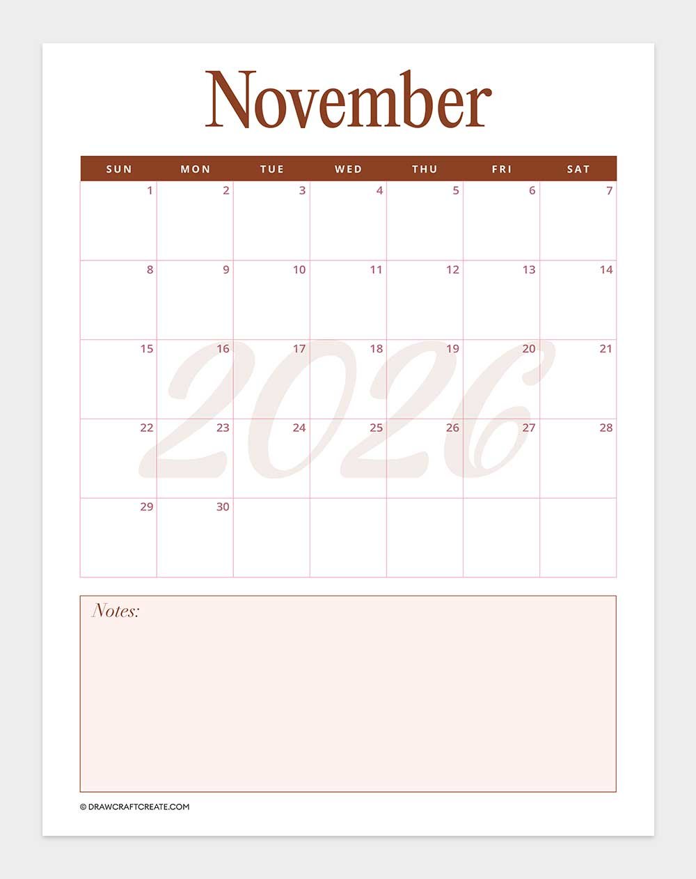 printable november 2026 calendar