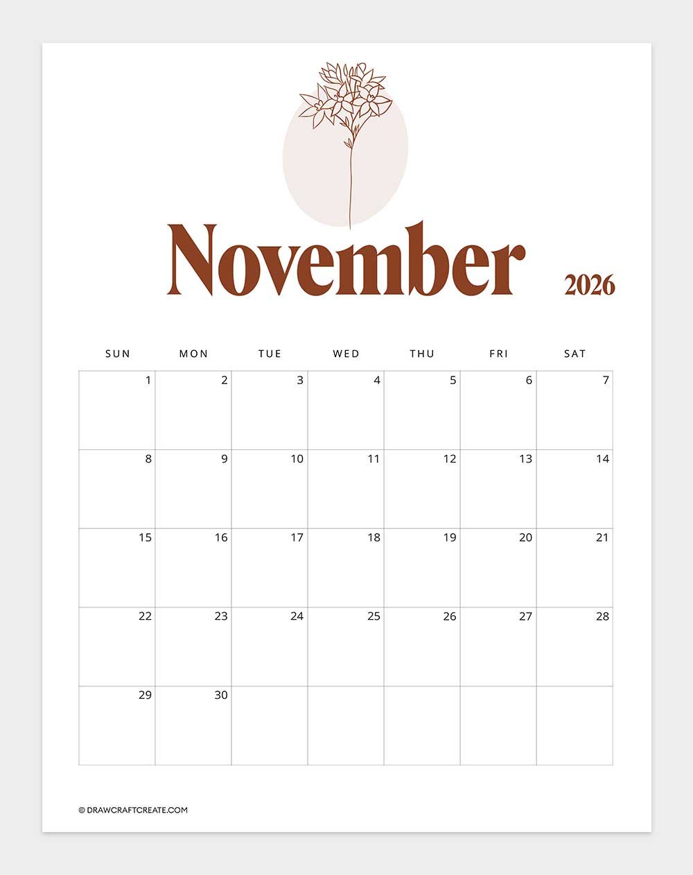 printable november 2026 calendar