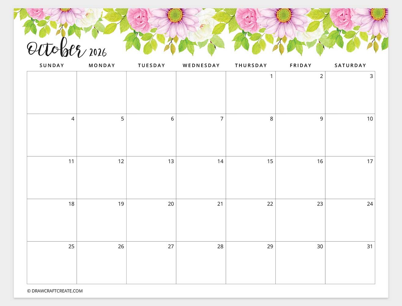 printable october 2026 calendar