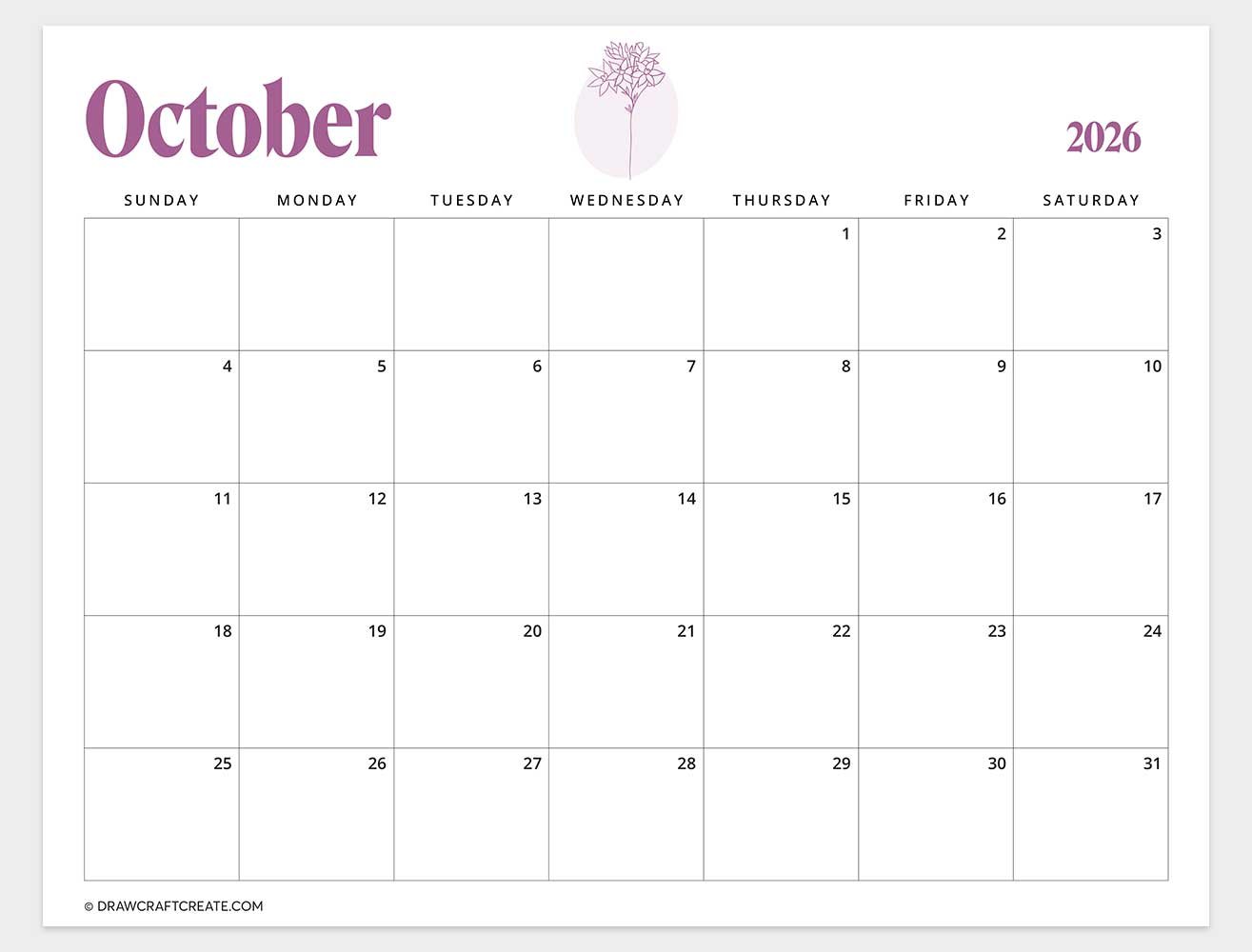 printable october 2026 calendar