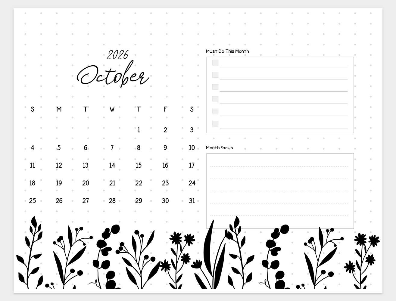 printable october 2026 calendar