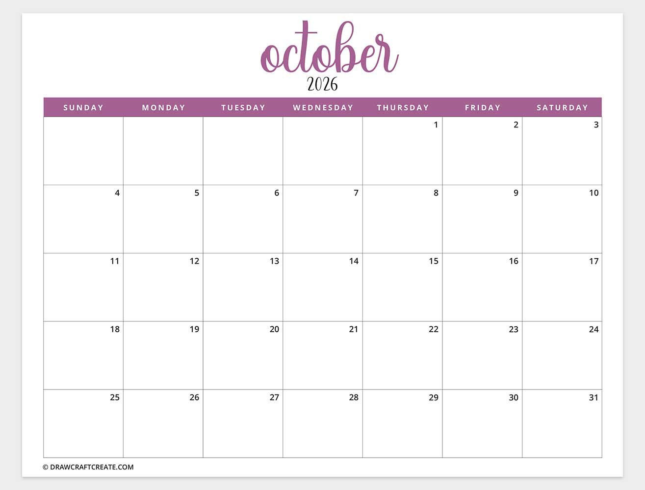 printable october 2026 calendar
