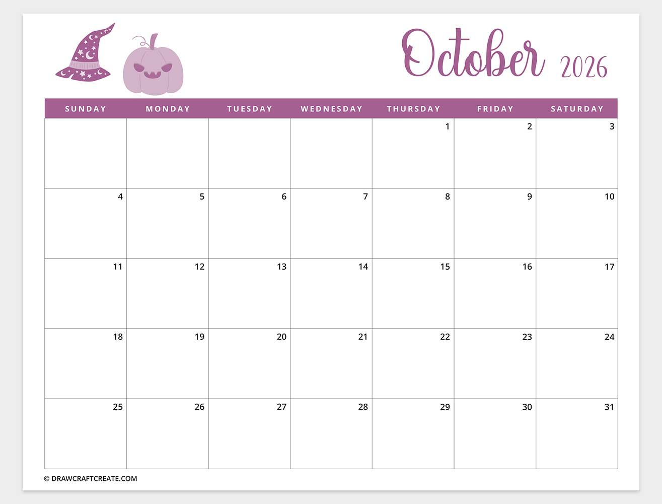 printable october 2026 calendar