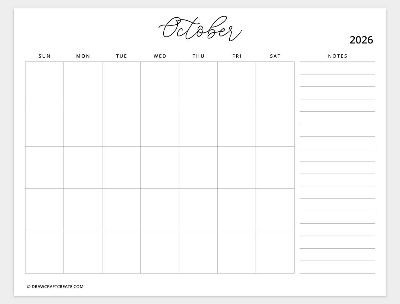 printable october 2026 calendar