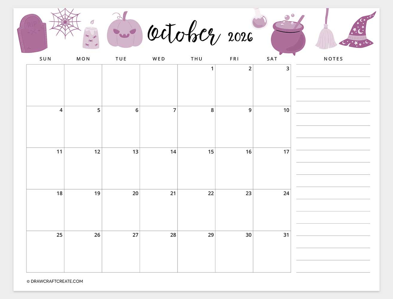 printable october 2026 calendar