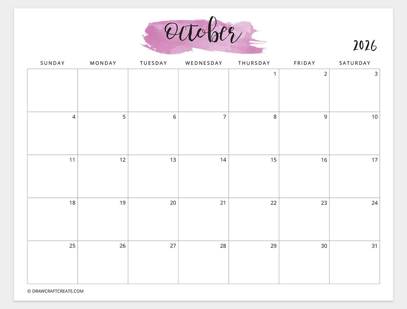 printable october 2026 calendar