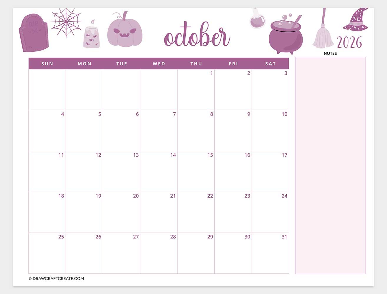 printable october 2026 calendar